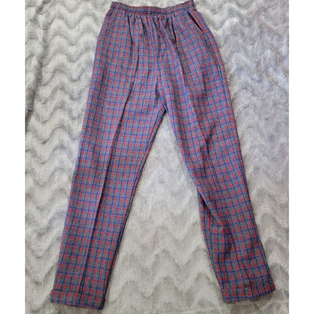 Pinwheels Vintage Womens Size 7/8 Gray Red Blue Plaid Wool Tri Blend Pants USA